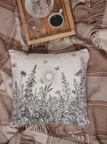 2pcs Ditsy Floral Pattern Decorative Pillow Cases & Covers, Letter Print Square Pillow Sham Without Inserts, Cute Throw Pillow Covers Suitable For Sofa, Living Room