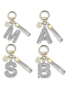 白色首字母钥匙扣礼物，适合女士女孩闪亮可爱背包汽车钥匙配件挂绳汽车配件包饰背包学校哥特式 Y2k 包挂绳带身份证夹汽车配件包饰