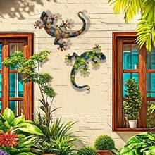 1 Stück 2D Metall Eidechse Wandkunst, Haus, Villa, Garten Deko Eisen Kunstwerk, Frühlings- und Sommer-Outdoor-Festival Dekoration, Landschaftsdekoration, Verschönerung der Umgebung, Innenraum-Wohnzimmerdekoration