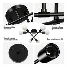 Lámpara de Techo Moderna Simple (Ajustable 6 Luces) Colgante Vintage LED Interior Iluminación de Salón, Dormitorio, Comedor Color Dorado - Negro - Ver 3