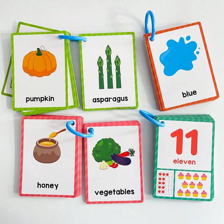Lachilly 12 piezas Tarjetas didácticas Montessori de palabras en inglés, materiales de aprendizaje de vocabulario en inglés temprano, ayudas de aprendizaje de inglés para el hogar y la escuela, suministros de aprendizaje de inglés para el aula - Multicolor - Añade 10