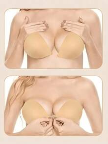 2/4pcs Solid Color Shell Shaped Adhesive Nipple Covers, Invisible Bras Strapless, Silicone Bras For Small Breasts - Multicolor - View 3