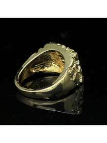 1pc Metallic Gold-Tone Minimalist Embossed Hiphop Men's Ring, Suitable For Casual Wear, Party, Event, Gift Giving