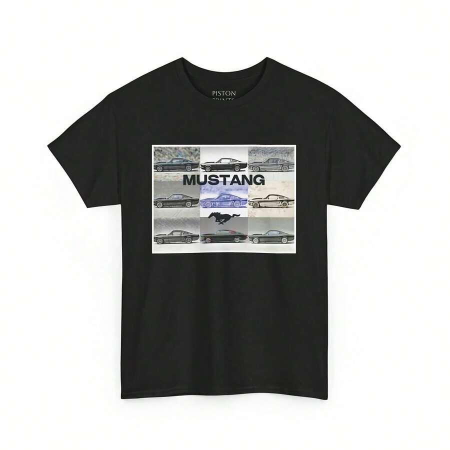 Camisa vintage pesada con diseño del Mustang 1965 Fastback, camiseta con diseño de automóvil vintage, regalo para entusiastas de los autos, camiseta con diseño del Mustang, camiseta con diseño de muscle car. Camiseta para mujer de 220g de algodón puro de alta calidad con impresión minimalista, tela suave y transpirable, cómoda y holgada, adecuada para usar todo el día, apta para uso casual de oficina, apariencia diaria de primavera y verano, diseño elegante y juvenil. - Negro - Ver 1