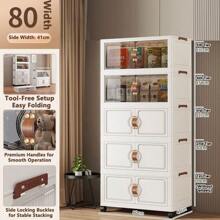 5/4/3/2/1 Tier Storage Cabinet Folding Storage Box, Home Living Room Toy Cabinet, Storage Rack, Snack Cabinet, No Assembly Required, Kitchen Storage Cabinet