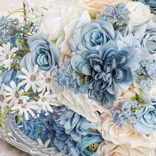 1pc Premium Artificial Flowers Blue Series Rose Bouquet - Romantic Water Drop Design Wedding Hand Flower For Bridal, Lifelike & Durable, No Maintenance Home Decor, Elegant Floral Arrangement For Bridal Showers, Faux Flowers,Wedding Bouquet, Bridal Accessory, Elegant Floral Design, Maintenancefree Blooms - 藍色 - 查看 3