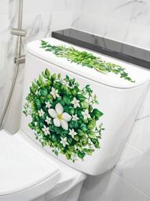 Plant Leaves Flowers Toilet Seat Lid Stickers Self-Adhesive Bathroom Wall Stickers Green Leaf Floral Toilet Lid Decals DIY Removable Waterproof Toilet Sticker For Bathroom Cistern Decor Green Room Decor Wall Decor Personalised Stickers