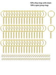 10/30/60 unidades Anillos partidos con cadenas, piezas de llaveros plateados con aros abiertos a granel de 1 pulgada/25mm para manualidades de llaves de pequeños negocios - Multicolor - Ver 15