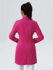 Solid Color Long Sleeve Casual Zipper Front Pocket Laboratory Jacket Lab Coat - Rose Red - View 5