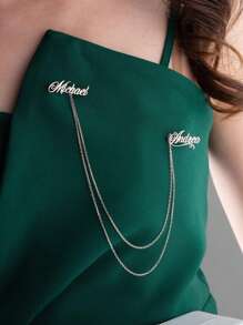 1 szt. Spersonalizowana spersonalizowana broszka z podwójnym łańcuszkiem z imieniem, niestandardowa broszka z literą angielską, elegancka spersonalizowana broszka z imieniem, broszka z łańcuszkiem z imieniem unisex, kolor złoty/srebrny, prezent na Dzień Ojca/brazylijskie Walentynki, odpowiednia na formalne okazje, takie jak wesela, imprezy, ukończenia szkół