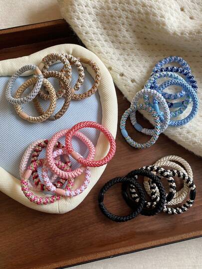 5pcs/Set Twisted Hair Tie Elastic Hair Tie Colorful Knitted Rubber Bands Women Hair Accessories, Hair Tie ,Hair Accessories, Ponytail Holders, Hair Elastics, Hair Bobbles ,Hair Rope