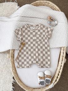 Pelele de manga corta minimalista informal a cuadros para bebés niños/niñas, verano