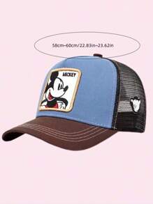 Disney 1pc Disney Fashionable Hip Hop Cartoon Print Wide Brim Sun Protective Hat