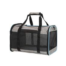 Foldable Steel Frame Pet Carrier Bag, Gray Striped Design, Suitable For Pet Travel - Blue - View 6