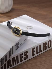 1 件女士复古小号宝石石英手表，配有皮带，适合日常佩戴 - 黑色 - 查看 1