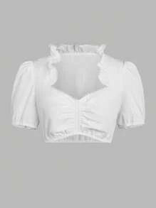 ii Women's Bavarian Oktoberfest Costume Traditional Dirndl Half Sleeve Lace Blouse Classic Tops, Halloween