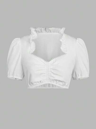 ii Damen Bayerisches Oktoberfest Kostüm Traditionelles Dirndl Kurzarm Spitzenbluse Klassische Oberteile, Halloween