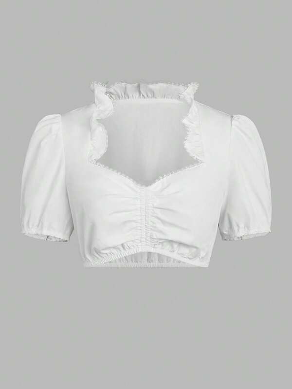 ii Women's Bavarian Oktoberfest Costume Traditional Dirndl Half Sleeve Lace Blouse Classic Tops, Halloween