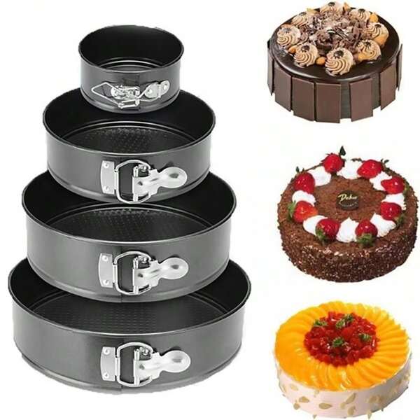 1 pezzo Stampo a cerniera in acciaio al carbonio antiaderente da 12/16/20/24/28 cm, stampo rotondo per torte con fondo removibile, per uso domestico, panificio e cucina