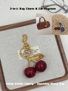HXXOOS 1 Peça Pingente de Cereja, Novo Pingente de Cristal com Formato de Cereja Grande, Pingente de Chaveiro, Pingente de Cereja Brilhante com Clipe para Bolsa, Acessório Cintilante de Resina e Metal para Bolsas e Mochilas Femininas, Adequado para Garotas Jovens, Estudantes Universitárias, Presentes de Aniversário