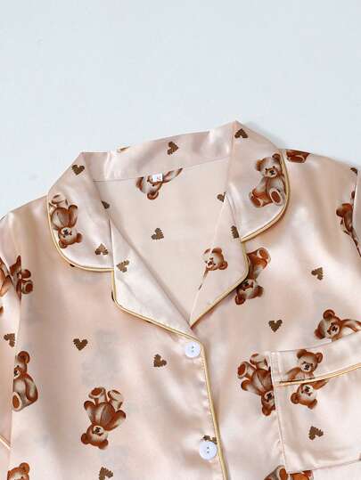 Bear Print Ox Cloth Short Sleeve Shorts Pajama Set view 2