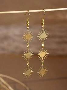 Vintage goldene Sonnenstrahl-Ohrringe mit boho-stiligem Quastenanhänger, modischer Bohemian-Schmuck mit Himmelskörper-Motiv, perfekt für Festivals und Alltagsoutfits