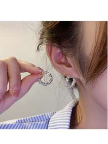 Bohemian C-Shaped Silver Hoop Earrings, Round Stud Earrings, Open Circle Hoop Earrings, Minimalist Open Circle Ring Earrings For Women