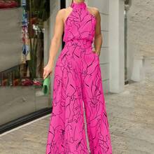 Dressy Jumpsuits For Women Evening Party Wedding Guest Plus Size Sleeveless Rompers Wide Leg Long Pants - 白色 - 查看 3