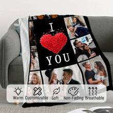 1 chiếc chăn in ảnh theo yêu cầu, chăn lông cừu cá nhân hóa, quà tặng Giáng sinh, Ngày Valentine, sinh nhật cho bố mẹ, các cặp đôi, bạn trai, bạn gái, vợ, chồng. Thoáng khí, nhẹ, có thể giặt, vui nhộn, dễ thương, ấm áp, mềm mại, thoải mái, thanh lịch, dành cho gia đình. - Nhiều màu - Xem 3