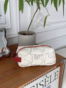 1 件简约纯色兔子绗缝可爱铅笔盒女士化妆包便携式收纳袋学校用品，返校，学校用品，铅笔袋，书包 - 白色 - 查看 1