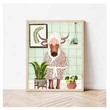 1pc Frameless Interesting Animal Print Canvas Posters Vintage Painting Highland Cow Dog Printing Wall Arts Modern Bathroom Wall Decoration Home Decoration Gift ,Wall Art With Frame