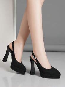 女士镂空高跟鞋，超高跟，粉色、杏色、白色、黑色、红色、银色、金色可选，时尚鞋履 - 黑色 - 查看 4