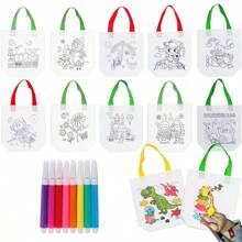 12/6 件随机无纺布礼品袋，带永久性记号笔 - 可重复使用的艺术派对礼品袋，迷你无纺布手提袋，用于礼品和存储，礼品包装存储 - 彩色 - 查看 12