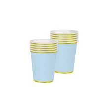 10/20/50 件，扇形蓝色纸盘、杯子和餐巾餐具套装，金箔边框派对装饰用品扇形纸一次性装饰盘餐巾和杯子用于甜点开胃菜派对礼品