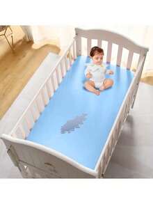 1pc Baby Waterproof Mattress Protector Cover, Soft & Breathable, Machine Washable, Suitable For Infant Crib, Spring/Summer - Baby Blue - View 8