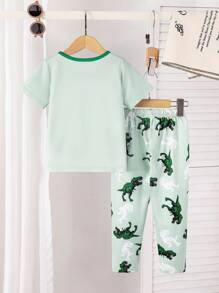 BrownBark 4 Sets, 8 pièces - Ensemble de pyjama décontracté d'été pour jeune garçon avec imprimés de dinosaures, de requins, de pelleteuses. Top à manches courtes et pantalon. Tenue d'intérieur d'été confortable pour garçons