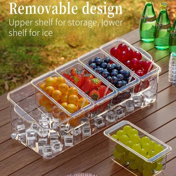 1 Stück gekühlter Salatfrüchte Organizer Outdoor Aufbewahrung geteiltes Tablett mit Deckel, kühlbare Box Party Picknick geteilte Box Salattablett, Haushalt Kunststoff Kühlschrank Kühler für Obst- und Gemüsesalate, klarer Snack Behälter, ideal für Picknicks, Reisen und Camping