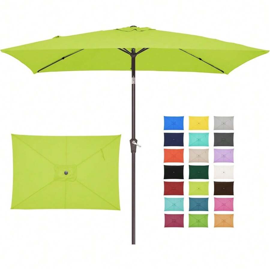 6.5x10 Ft Rectangular Patio Umbrellas Outdoor Market Umbrella With Push Button Tilt And Crank, Rectangle Table Umbrella 6 Sturdy Ribs UV Protection For Pool Garden Backyard Deck, Red - 蘋果綠 - View 1