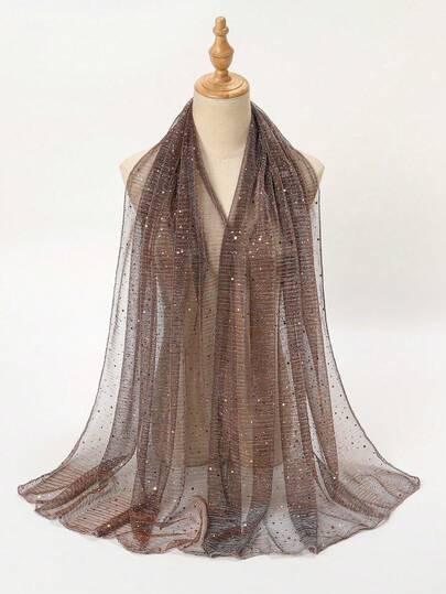 1 pieza Bufanda con hilos metálicos transparentes y lentejuelas, chal de moda de unicolor y ligero para mujer para vestir