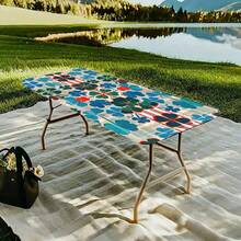 1pc Tablecloth Suitable For Indoor/Outdoor Use, Elastic Edge Design, Lightweight And Washable, New Arrival Fresh Green Plaid Clover Print Tablecloth Cover, Great For Family Gathering, Outdoor Decor, Holiday Party - Multicolor - View 17