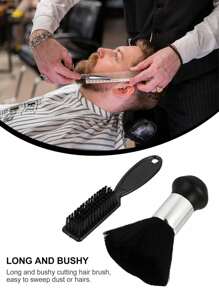 2PCS Black Barber Hair Brush Set – Premium Men's Shaving Soft Brush & Makeup Cleaning Salon Tool With Black ABS Handle – Nylon Bristles For Smooth Hair Styling And Shaping