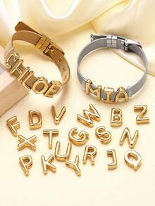 1pc Personalized Smooth A-Z Letter Pendant Bracelet, Women's DIY Customized Name Initial Adjustable Bracelet