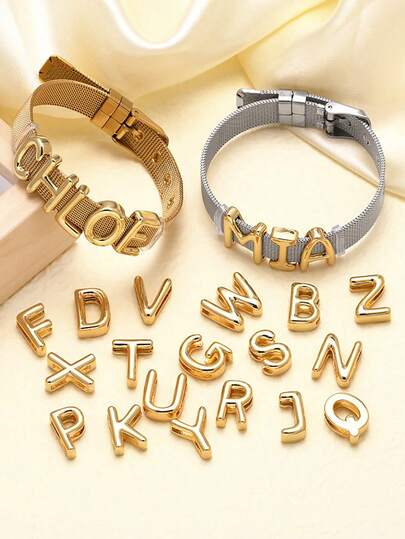 1pc Personalized Smooth A-Z Letter Pendant Bracelet, Women's DIY Customized Name Initial Adjustable Bracelet