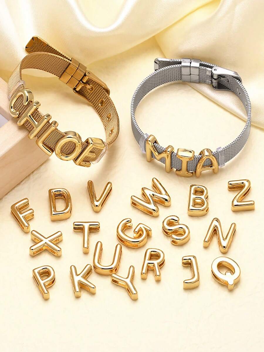 1pc Personalized Smooth A-Z Letter Pendant Bracelet, Women's DIY Customized Name Initial Adjustable Bracelet