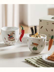 Tazas con asas de verduras creativas, tazas de cerámica con diseño de apretón de manos de dibujos animados lindos, elegantes tazas de leche/café para uso en el hogar y de vuelta a la escuela - opción múltiple - Ver 8