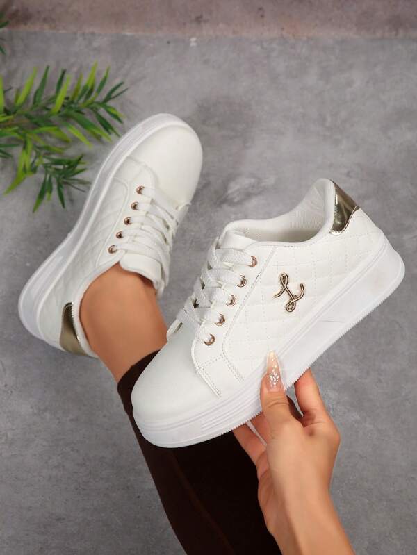 Women's Black Round Toe Lace-Up Flat Anti-Slip Casual Sneakers, Multiple Colors Available, Lightweight And Versatile For Spring/Autumn