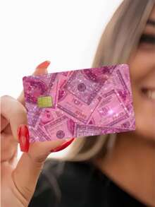 1pc/4pcs Pink Glitter Banknote Pattern Debit/Credit Card Sticker, Creative PVC Anti-Fingerprint Durable Card Decor Set, Suitable For Bank Cards, ID Cards, Access Cards, Can Be Used As Gifts, School Supplies, Back To School Items, Etc. - Pink - View 3