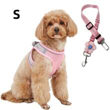 Pet Harness And Leash Set, Soft Mesh Vest Harness With Adjustable Elastic Leash For Car, Small Dogs And Cats, Compatible With Car Seat Belts, With Reflective Stripes
