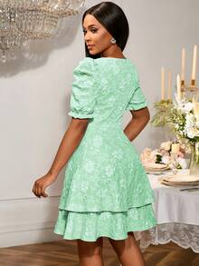 Vestido mini verde menta elegante con decoración de jacquard para mujer, atuendo para citas, fiestas, vestido de boda, vestido de dama de honor, vestido de graduación, invitado de boda, regreso a la escuela