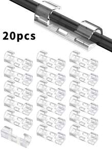 Abrazaderas adhesivas transparentes para cables (20 piezas), soportes de pared mejorados para cables, debajo de escritorios, autos, computadoras, luces de Navidad para interiores/exteriores